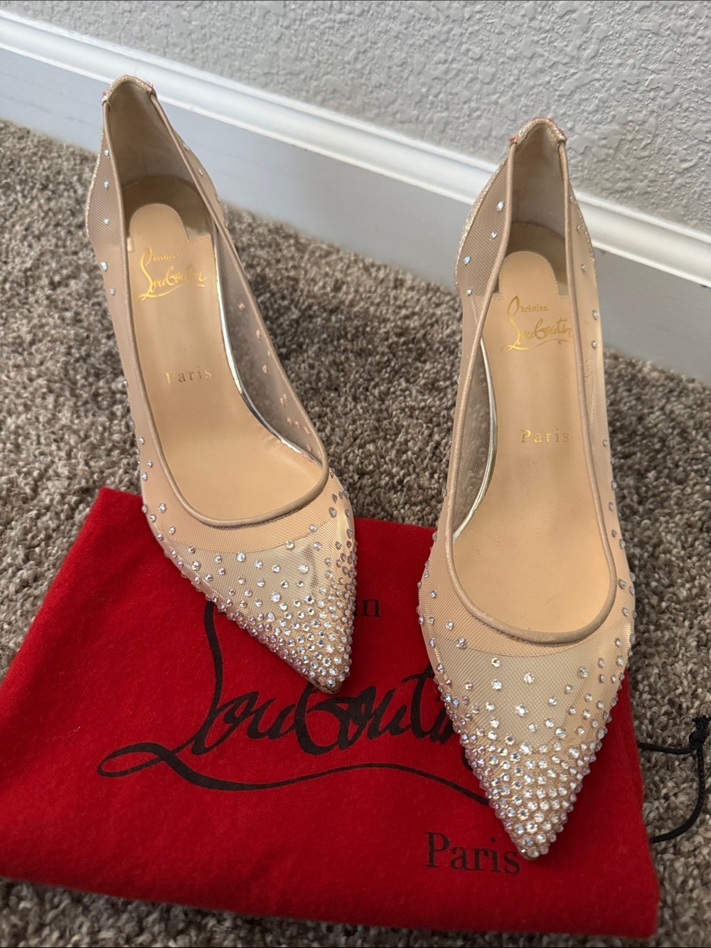 NWT Christian Louboutin Follies strass Mesh Strass Pumps 70mm - Size 38.5